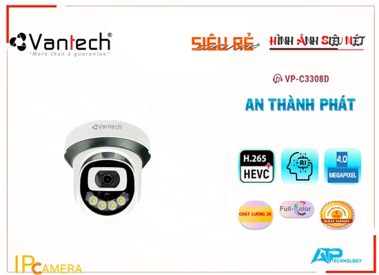 Lắp đặt camera tân phú ✲  VP-C3308D Camera Cấp Nguồ Qua Dây Mạng VanTech Giá tốt