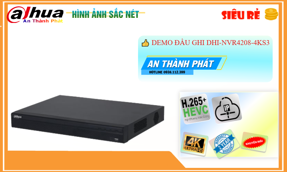 DHI-NVR4208-4KS3 Đầu Thu Dahua ❂ DHI-NVR4208-4KS3 Đầu Thu Dahua ❂