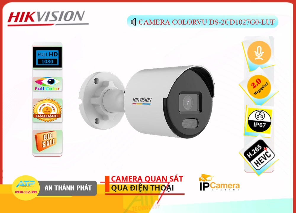 Hikvision DS-2CD1027G0-LUF Sắc Nét Hikvision DS-2CD1027G0-LUF Sắc Nét