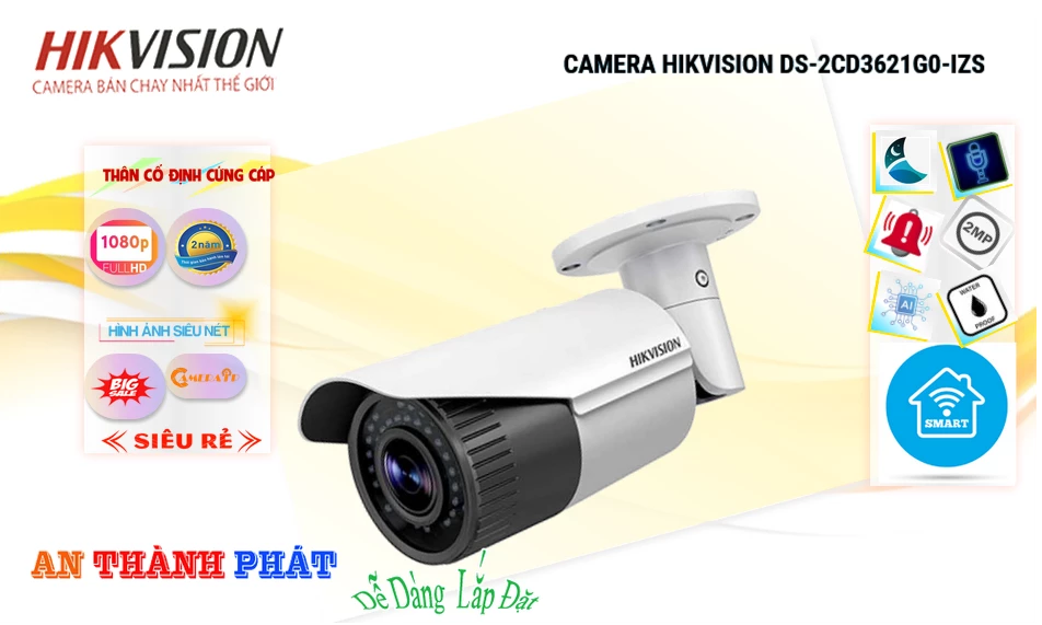 ➠  DS-2CD3621G0-IZS sắc nét Hikvision