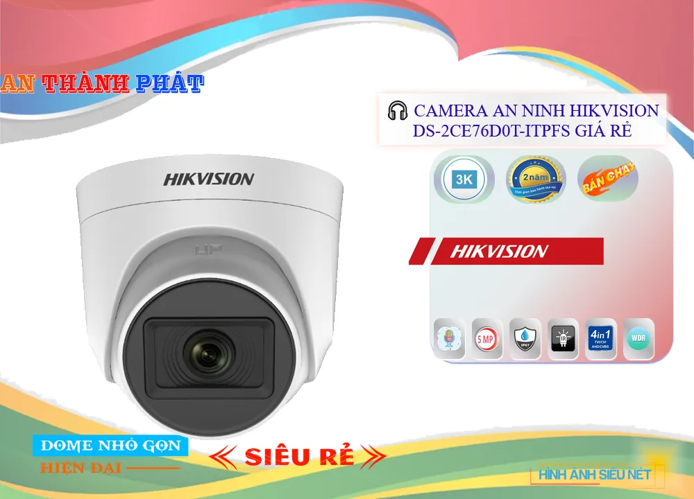 Camera An Ninh  Hikvision DS-2CE76D0T-ITPFS Sắt Nét
