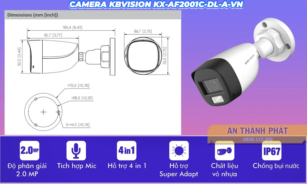 Camera KBVISION ghi âm và ánh sáng kép KX-AF2001C-DL-A-VN